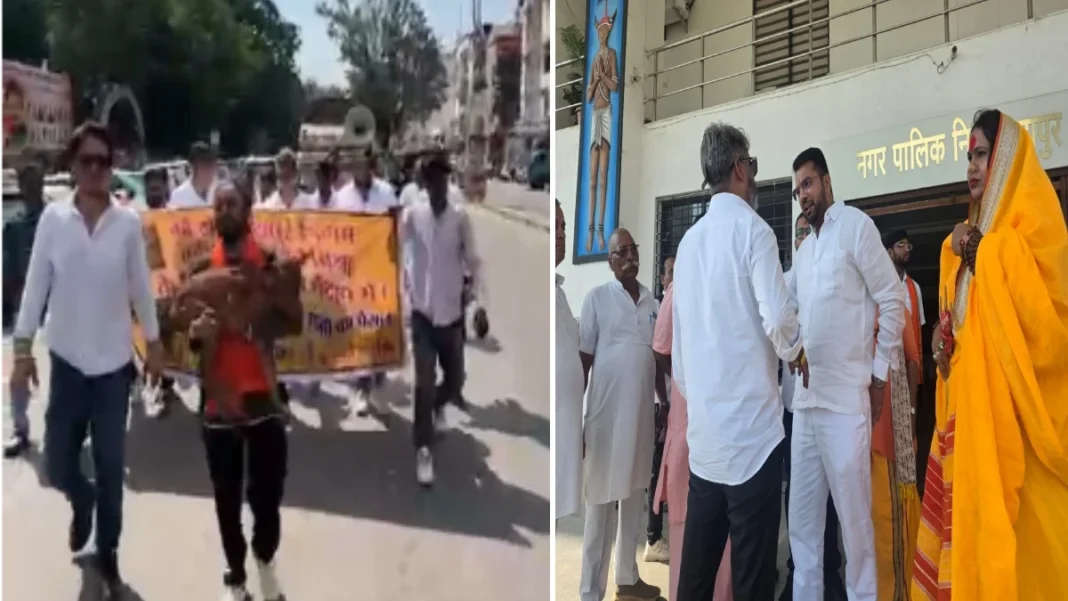Municipal Corporation gheraoed in Raipur over demands for cow protection; seers and *Gauthan* operators raise questions